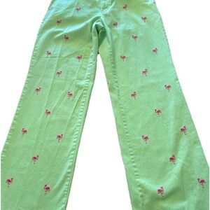 Ralph Lauren Womens Green Chino Pants with Flamingo Print